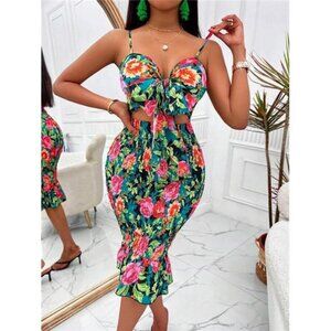 Floral Print Knot Front Cami Dress